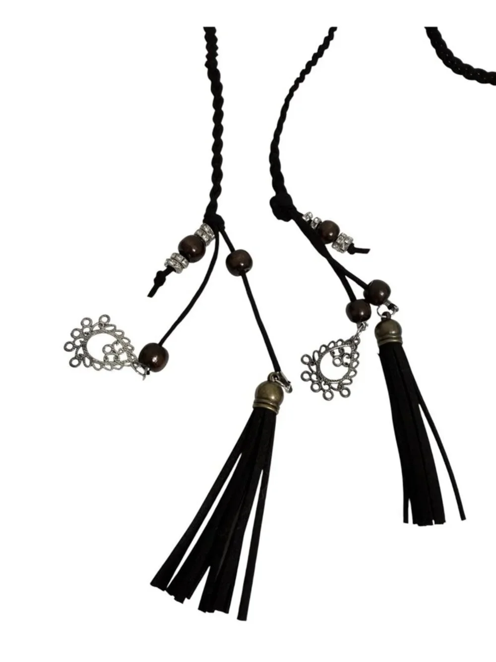 Belt Head Band Hair Adornment Neckwear Braided Faux Suede Beaded Tassels 60